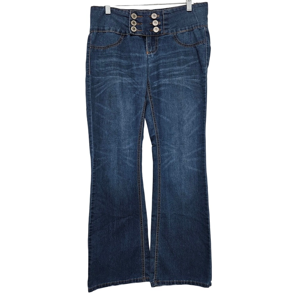 Rocks & Indigo Mid-Rise 6 Button Flare Boho Retro Y2K Style Bell Bottom SZ 7 - Picture 1 of 12